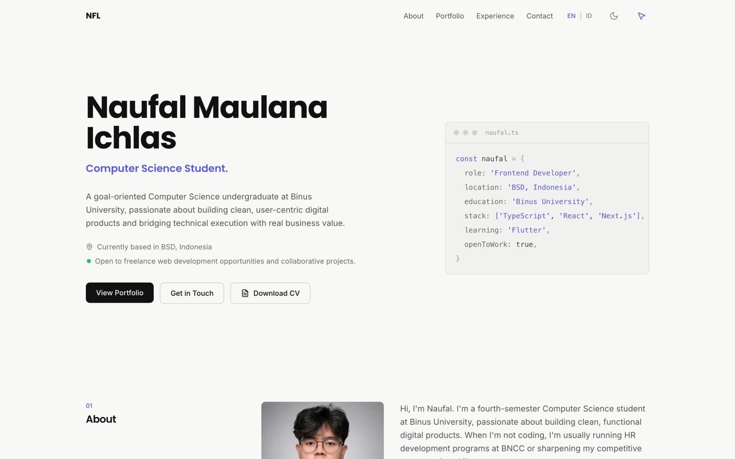 Tampilan desktop website Personal Portfolio Naufal Maulana