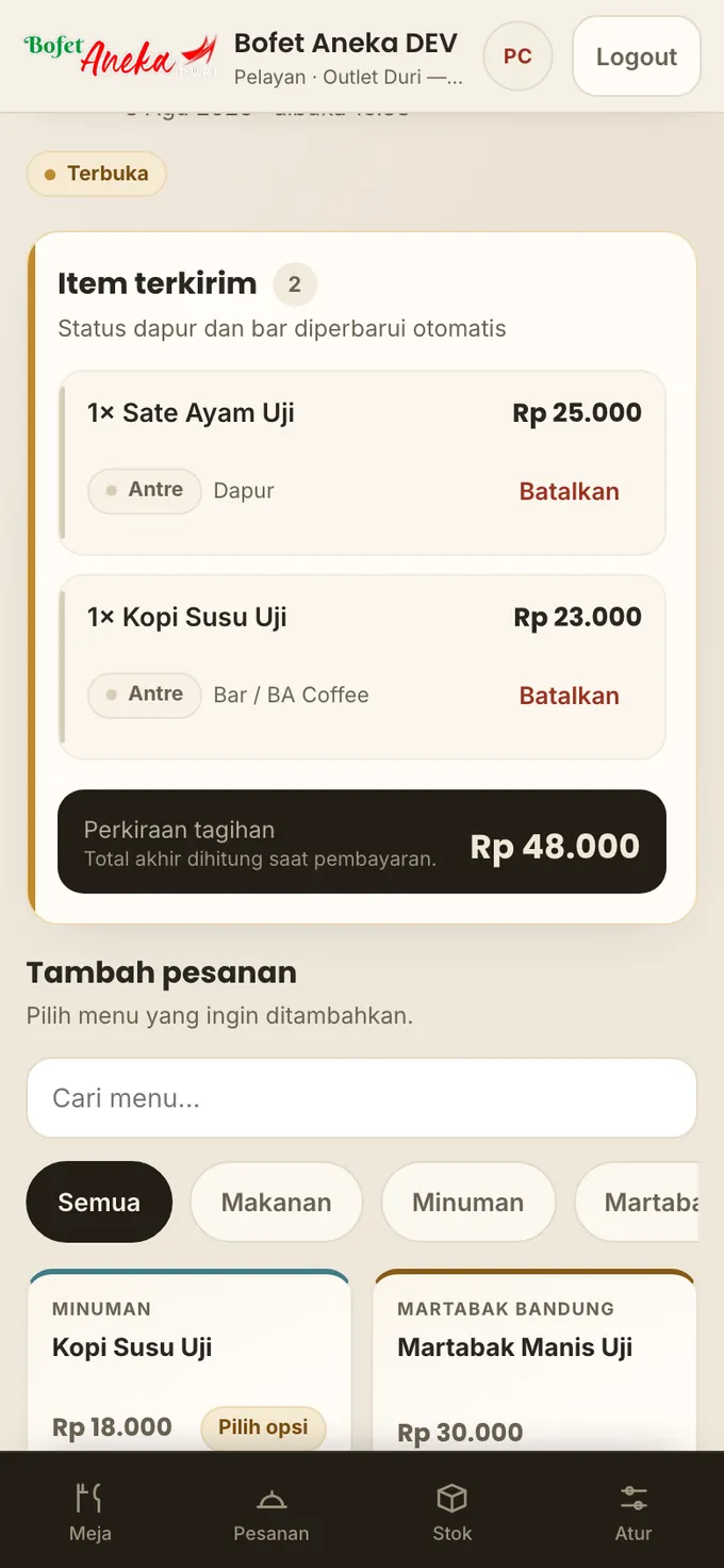 Layar pesanan pada ponsel dengan item yang sudah terkirim